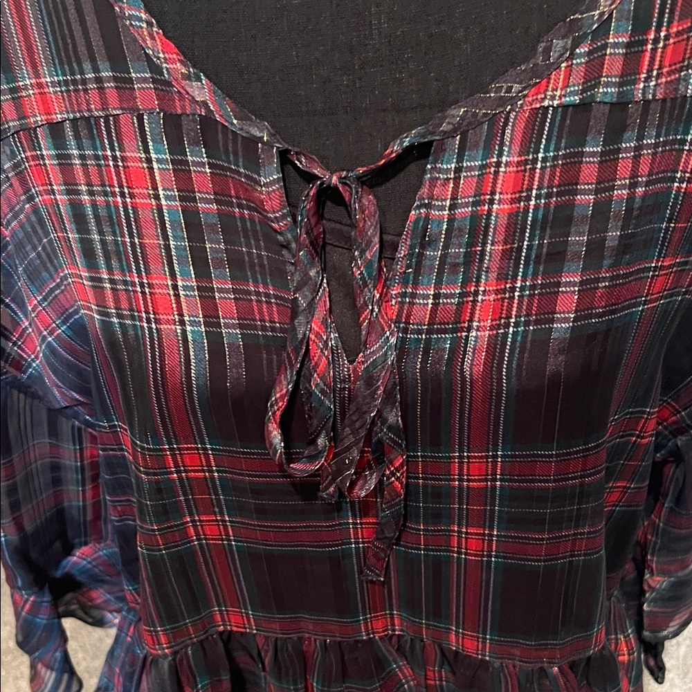Cato Black and Red Checkered Peplum Blouse - Picture 4 of 11